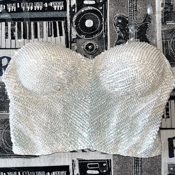Retrofete Tops - Revolve Retrofete Katie Bustier Bralette Top white sequin beading tube top bride